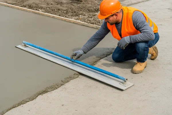 a male worker finishing an outdoor concrete slab from San Antonio Concrete Contractor in San Antonio, TX - Concrete Contractor near me