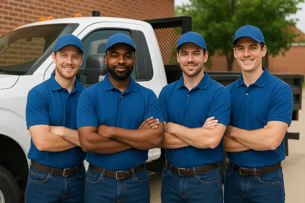 4 workers in uniform similing at the camera from San Antonio Concrete Contractor in San Antonio, TX - concrete driveway san antonio
