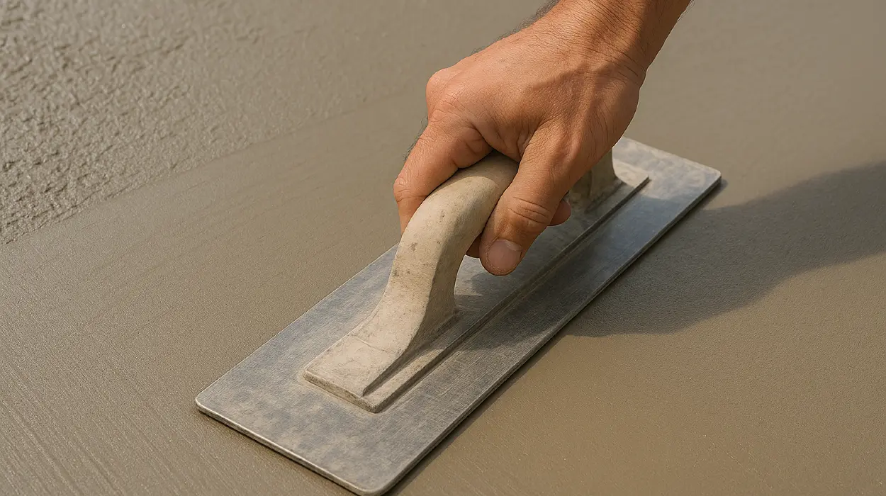 a hand trowel being used on a fresh cement slab to smooth it from San Antonio Concrete Contractor in San Antonio, TX - concrete resurfacing near me