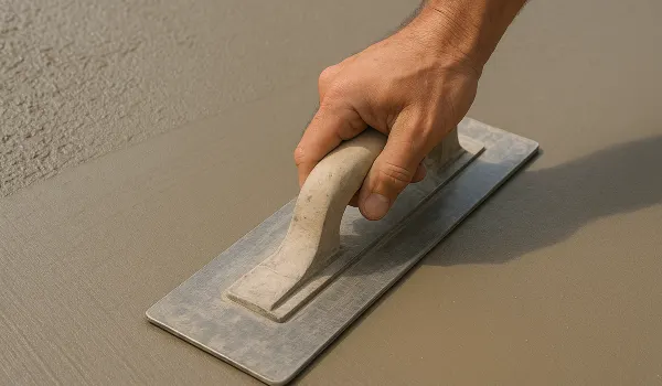 a hand trowel being used on a fresh cement slab to smooth it from San Antonio Concrete Contractor in San Antonio, TX - concrete resurfacing near me