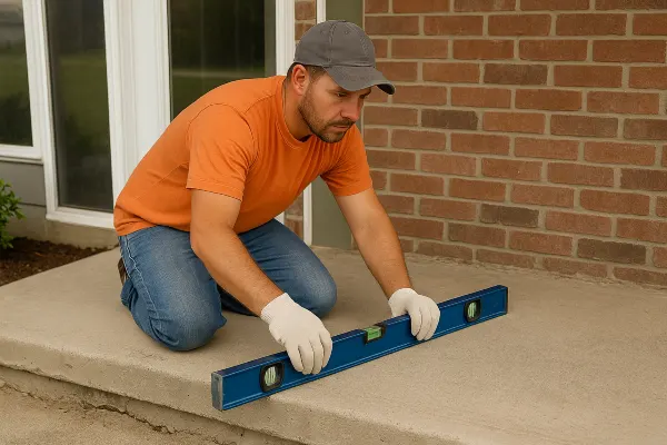 a male worker leveling a concrete slab porch from San Antonio Concrete Contractor in Converse, TX - Converse TX