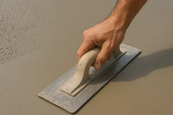 a hand trowel being used on a fresh cement slab from San Antonio Concrete Contractor in San Antonio, TX - driveway installation near me