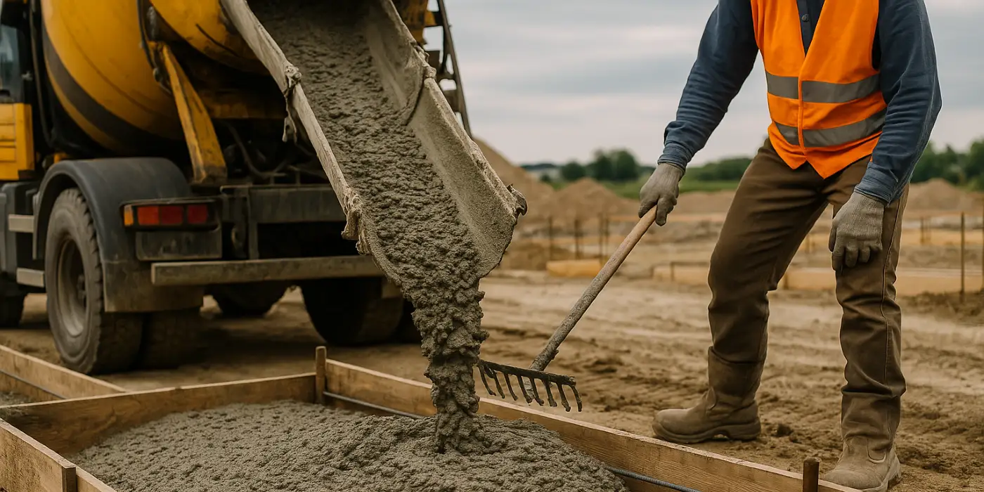 a concrete truck pouring cement on a concrete form from San Antonio Concrete Contractor in San Antonio, TX - driveway replacement