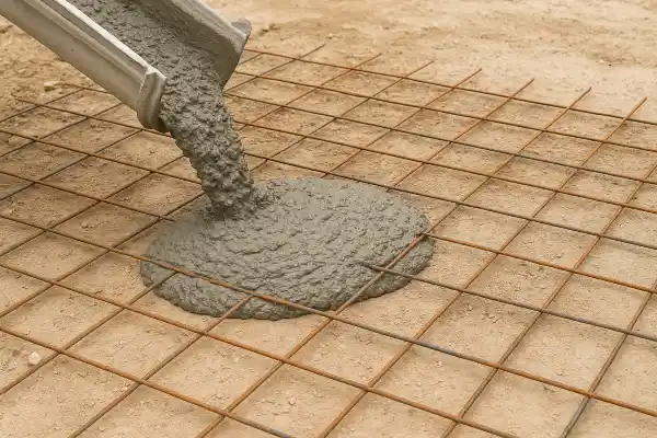 a cement truck pouring cement on a rebared ground from San Antonio Concrete Contractor in San Antonio, TX - foundation contractors near me