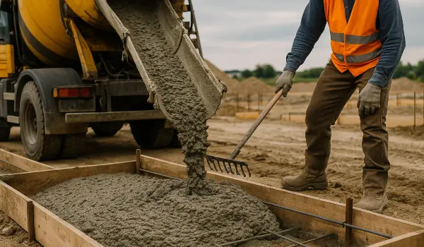 a concrete truck pouring cement on a concrete form from San Antonio Concrete Contractor in New Braunfels, TX - New Braunfels TX