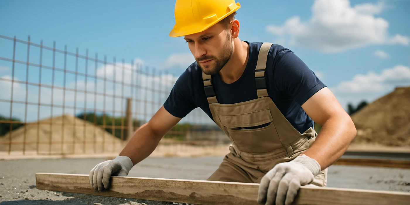 a male concrete worker spreading fresh cement on rebared ground from San Antonio Concrete Contractor in San Antonio, TX - stamped concrete contractor