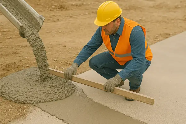 a male concrete worker adding cement to a walkway from San Antonio Concrete Contractor in San Antonio, TX - stamped concrete contractor